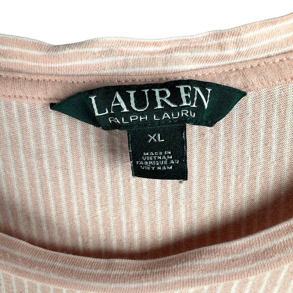 Lauren Ralph Lauren Top Womens XL Pink & White Striped Short-Sleeve Lightweight - Picture 4 of 9